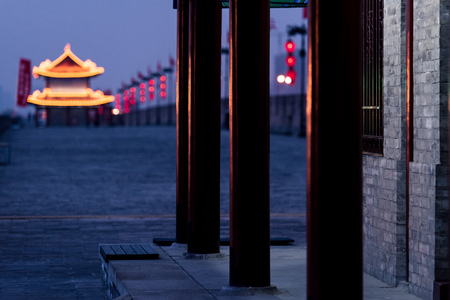 The ancient city wall under the nightのeditorial素材
