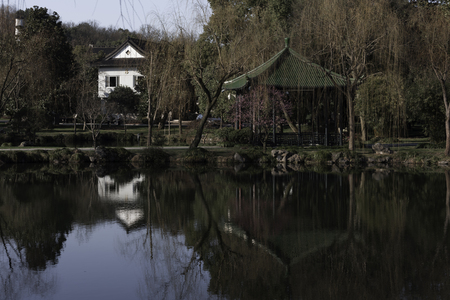 West Lake side garden landscapeのeditorial素材