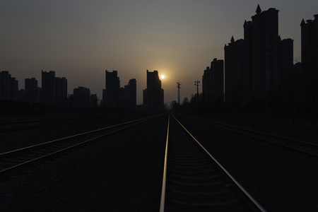 Sunset on the railwayの写真素材