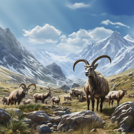 mountains with sheeps and goats in the mountains. 3d renderの素材