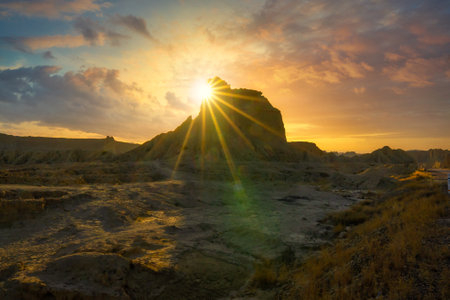 Sunset in the desert of Balochistan, Hingol National Park, Balochistan, Pakistanの写真素材
