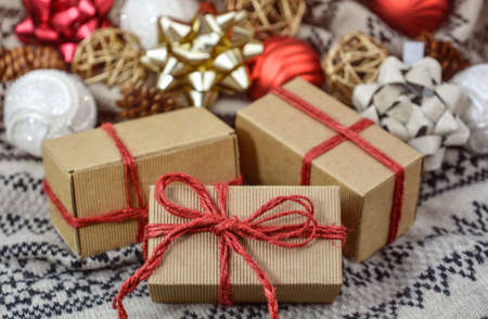Christmas presents in small boxesの写真素材