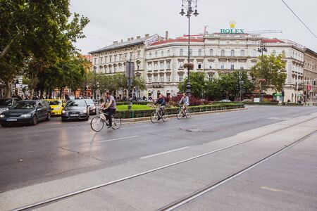 BUDAPEST, HUNGARY - SEPTEMBER 29, 2018: Crossroad between the Andrassy street and Terez boulevard in the central part of Budapest. Underground Oktogonのeditorial素材