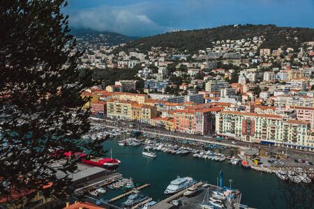 NICE, FRANCE - JUNE 26, 2017: Panoramic view of Nice in France, beautiful view above Port of Nice on...