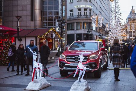 BUDAPEST, HUNGARY - December 28, 2018: The Fashion street with Christmas decorations in Budapest, Hungary.のeditorial素材
