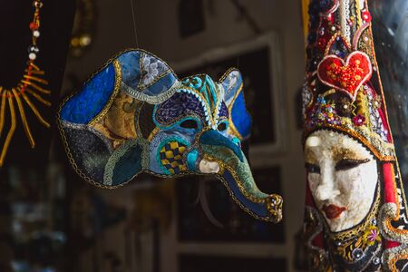 VENICE, ITALY - OKTOBER 27, 2016: Authentic colorfull handmade venetian carnival mask in Venice, Italyのeditorial素材