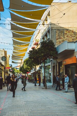 NICOSIA, CYPRUS - FEBRUARY 20, 2017: People is moving through Ledra street - the main shopping avenue of Nicosia, Cyprusのeditorial素材