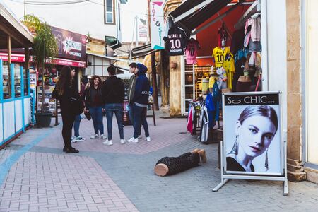 North Nicosia, Turkish Republic of Northern Cyprus - February 27, 2019: View on local market shops in North Nicosia.のeditorial素材