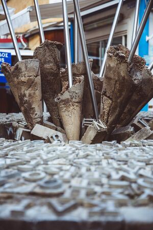 NICOSIA, CYPRUS - FEBRUARY 20, 2017: Ledra street crossing point monument with people walking Nicosia, Cyprusのeditorial素材