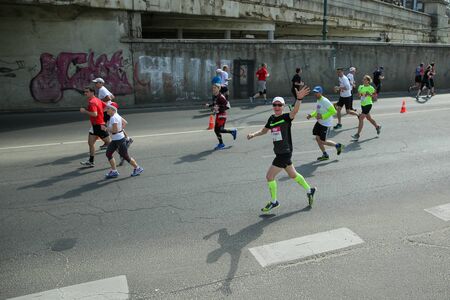BUDAPEST, HUNGARY - APRIL 9 2017: Unidentified marathon runners participate on 32nd Telekom Vivicitta Spring Half Budapest International Marathon.のeditorial素材