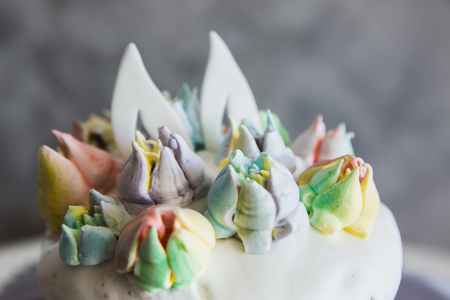 Easter Cakes decorated with bunny ears - Traditional Kulich, Paska Easter Bread. Traditional Easter...