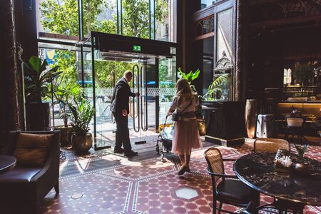 BUDAPEST, HUNGARY - JUNE 18, 2019: Interior of Parisi Udvar hotel in V district in Budapest, Hungary
