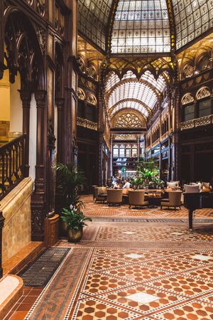 BUDAPEST, HUNGARY - JUNE 18, 2019: Interior of Parisi Udvar hotel in V district in Budapest, Hungaryのeditorial素材