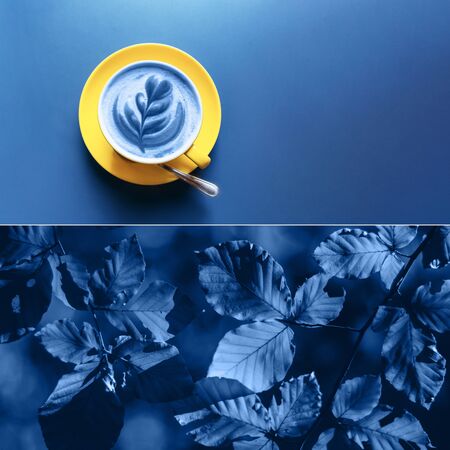 Creative collage inspired color of the Year. Blue background
