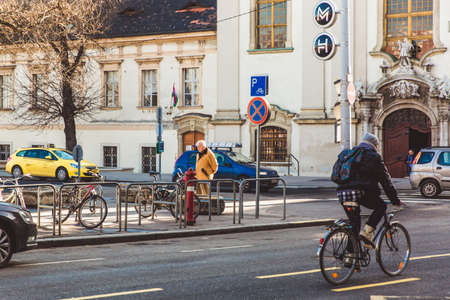 BUDAPEST, HUNGARY - January 17, 2019: Street view with citizens on Batthyany Squareのeditorial素材