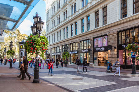 Budapest, Hungary. October 2019: Tourists and visitors on the famous Vaci Street, the main shopping fashion street in Budapest, Hungary.のeditorial素材