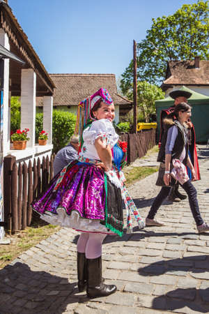 HOLLOKO, HUNGARY - April 12, 2019: Easter festival in the folklore village of Holloko in Hungary.のeditorial素材
