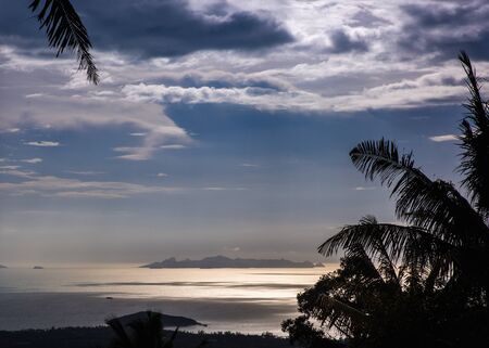 Viewpoint to the sea in sunset time at Koh Samui island, Thailand. Beautiful sun rays on the sea