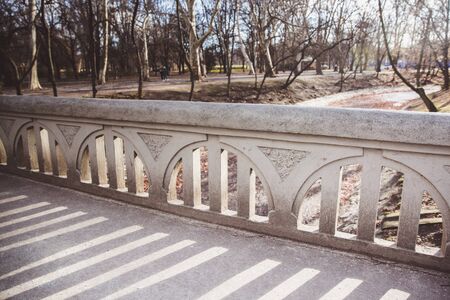 A stone bridge at Vajdahunyad Castle in the city park Budapest, Hungaryの写真素材