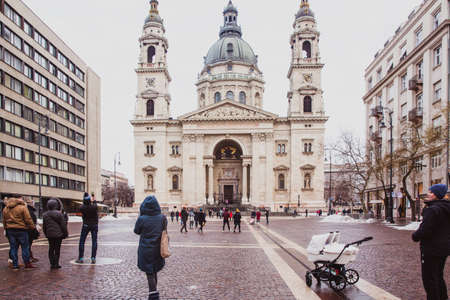 Budapest, Hungary. January 2019: Budapest historical center, picturesque streets to Saint Stephen basilica in Budapestのeditorial素材