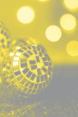 Close-up Crystal ball Decorated on Christmas night on a shiny background and lights. Visualization...
