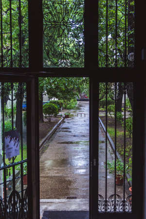 BUDAPEST, HUNGARY- MAY 05 2019: Abstract detail of rustic stairs in Old budapest building interior BUDAPEST,のeditorial素材