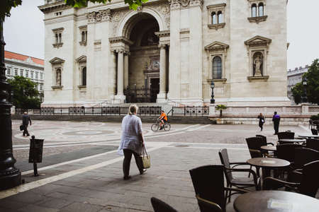 Budapest, Hungary - May, 2018: City life and architecture with St. Stephens Basilica on backgroundのeditorial素材