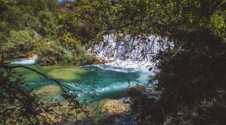 Beautiful waterfalls and lakes in the Krka National Park in Croatiaの写真素材