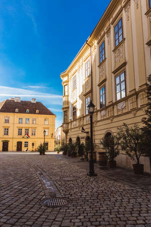 Sopron, Hungary - October 2018: Narrow street with old houses in the old centre town of Sopron, Hungaryのeditorial素材
