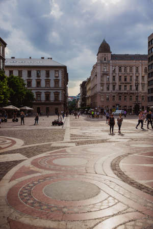 Budapest, Hungary - May 2018: Geometry of the square near St. Stephens Basilica in Budapest,...