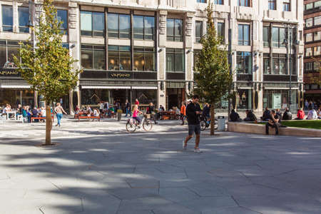 Budapest, Hungary. October 2019: Tourists and visitors on the Vorosmarty square in Budapest.のeditorial素材