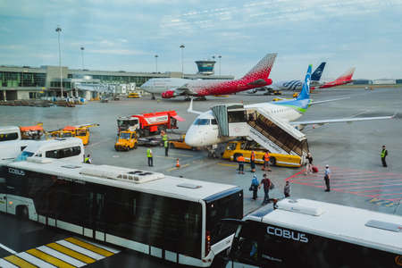 Russia, Moscow, Sheremetyevo airport, 16 August 2021. The Pegasus Airline aircraft is standing at...