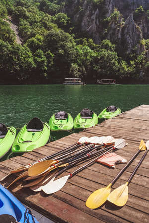 View of the lake in the Matka canyon in the vicinity of Skopje, Republic of North Macedoniaの写真素材
