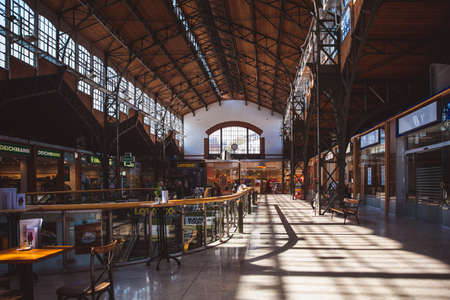 BUDAPEST, HUNGARY - October, 2018: Interior of the Batthyany Square Market Hall, Bomba Square Market Hall.のeditorial素材