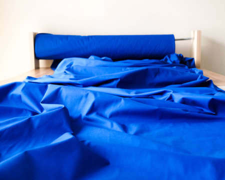 Abstract blue cotton background, piece of fabricの写真素材
