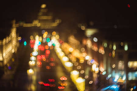 Out of focus photo of Moscow at night with celebration lightsの写真素材