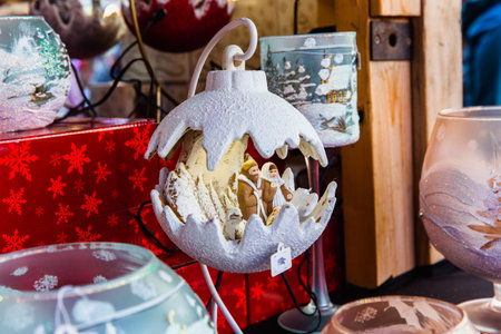 Traditional Hungarian glass souvenirs for interior decoration in the Christmas market in Budapest, Hungaryの写真素材