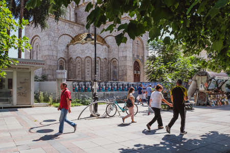 Skopje, Republic of North Macedonia - August 2021: Orthodox church of Saints Constantine and Elena in Skopje, Republic of North Macedoniaのeditorial素材