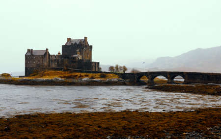View of Eilean Donan Castle, Scotland in cloudy dayのeditorial素材