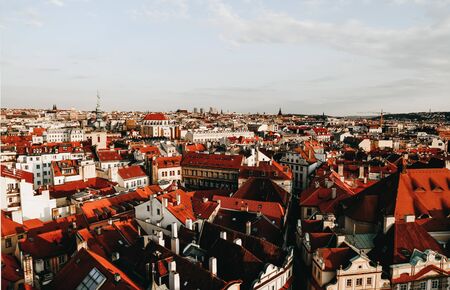 Red roofs of Prague, Czech Republic. Top view of the houses of Prague. View for postcards from Pragueの写真素材