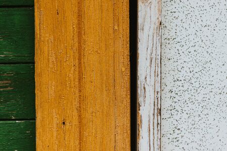 Texture of green yellow white vertical old woodの写真素材