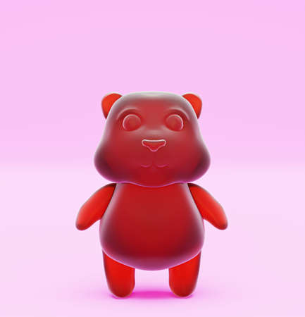 Jelly bear, on a pink background. Jelly beans, sweets for children. Gummy Bear, 3d renderの写真素材