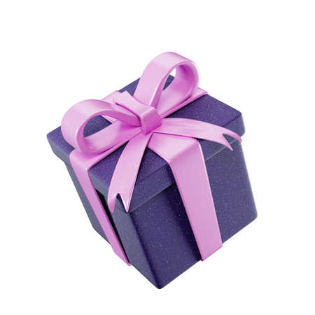 Speckled purple box isolated on a white background. Realistic 3D gift box for celebrating birthday,...