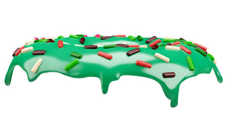 Glaze donuts with sprinkles, 3d render. 3D green glaze with sprinkling, isolated on a white backgroundの写真素材