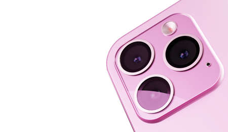 Smartphone camera lens. Triple mobile phone camera, 3d render. Smartphone camera, close-up.