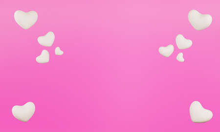 Marshmallow hearts, copy space. Falling marshmallow in the shape of a heart, 3d rendering.