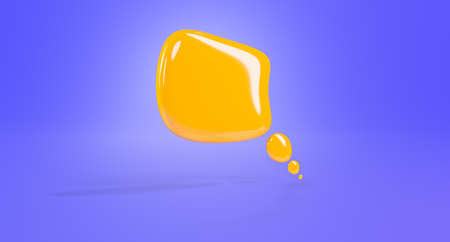 Speech orange bubbles, 3d rendering. Icon for the chat, on a purple background. Concept of social...