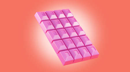 Pink chocolate bar in the air on a pastel pink background. Realistic strawberry chocolate, 3d...