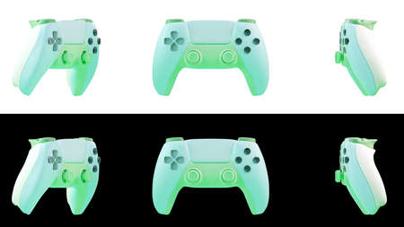 Realistic game controller. Joystick for a game controller isolated on a white background. Green...