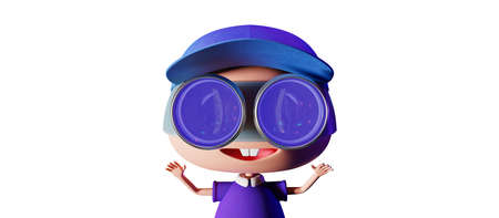 Cartoon character uses virtual reality glasses, 3d render. Funny boy in virtual reality glasses isolated on a white backgroundの写真素材